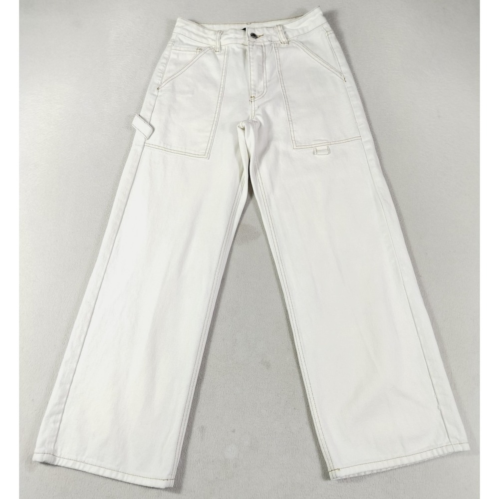 Forever 21 Pants Women Small White High Rise Carpenter Wide Leg Relaxed Workwear